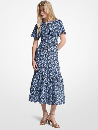 Michael Kors Floral Print Viscose and Silk Blend Midi Dress