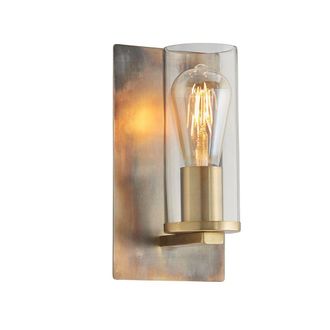 Loops Bronze Patina Plate Wall Lamp Light & Clear Glass Shade - Dimmable LED Fitting