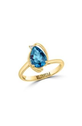 Effy 14K Gold Plated Sterling Silver Blue Topaz & Diamond Ring at Nordstrom Rack, Size 7