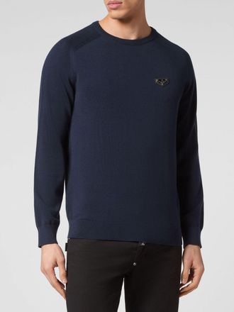 Philipp Plein Maglia girocollo in cotone a maniche lunghe con polsi a costine