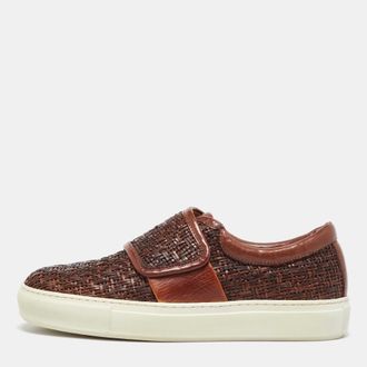 Giorgio Armani Brown Woven Leather Slip On Sneakers
