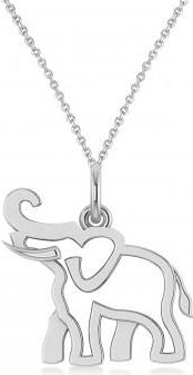 Allurez Elephant Charm Pendant Necklace 14K White Gold