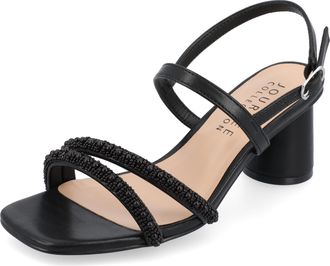 Journee Collection Journee Womens Beaded Strappy Round Covered Heel Buckle Ankle Open Square Toe Lornnah Comfort Foam Sandal, Black, 6 UK