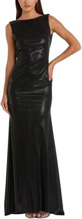 Mac Duggal Petite Metallic Column Evening Gown with Elegant Cowl Back in Black at Nordstrom, Size 10