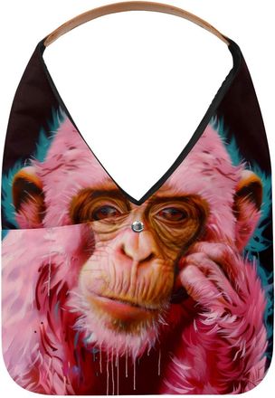 Generic Pink Monkey Splash Painting Reusable Lightweight Grocery Bags - Foldable Into Compact Pouch, Washable & Sturdy, Multipurpose for Shopping and Travel