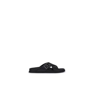 Dolce & Gabbana Sliders, male, Black, Size: 12 US Crisscross Leather Sandals