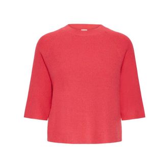 Ichi Ichi - IhBoston Fijngebreide Trui met Ribbels - Dames - Truien - Rood - Maat: S Viscose