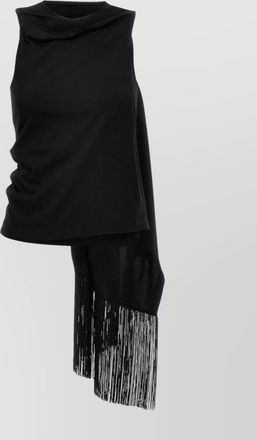 Maison Margiela draped crew neck top with fringe detail
