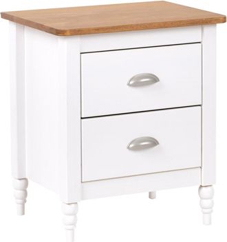 Beliani Mesita de noche 2 cajones Madera de pino Marr&oacute;n Blanco