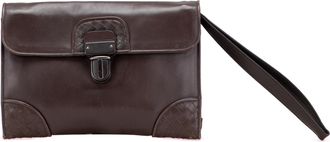 Bottega Veneta Pre-owned Womens Woven Detail Clutch - Dark Brown Leather - One Size