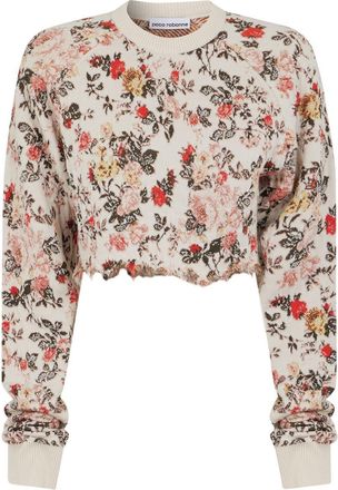 Paco Rabanne floral-print cropped sweatshirt - women - Viscose/Wool - 38 - Neutrals