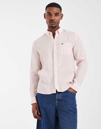 Lacoste Camicia Oxford in lino rosa a righe