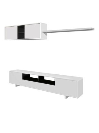Dmora Mueble alto efecto madera blanco brillo 200x41h46 cm