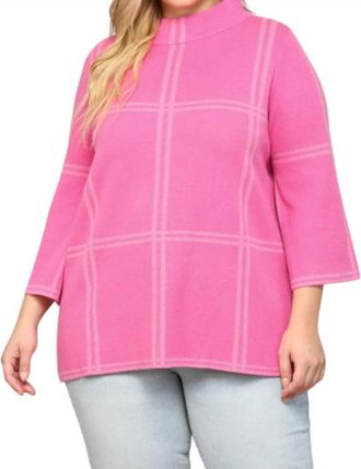 Fate Checker Sweater - Plus In Hot Pink/grey