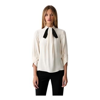 Elisabetta Franchi Overhemden, Dames, Beige, XS, Blouse met strikdetail en driekwartmouwen