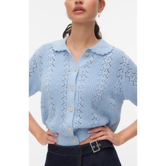 Vero Moda Daria Pointelle Cardigan in Brunnera Blue at Nordstrom Rack, Size X-Large