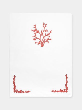 Loretta Caponi Coral Hand-Embroidered Linen Table Runner (59in/1.5m)