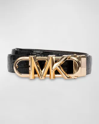 Michael Kors Reversible Monogram & Croc-Embossed Leather Belt