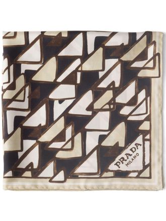 Prada geometric-print silk scarf - women - Silk - One Size - Neutrals