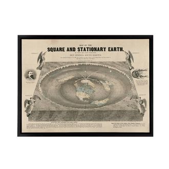 Artery8 Ferguson Vintage World Map Flat Earth Framed Canvas Wall Art Print in Beige | Size: W24 x H32