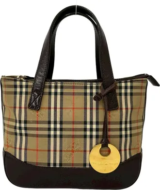 Burberry Beige Brown Canvas Leather Handbag Tote Bag (Pre-Owned)
