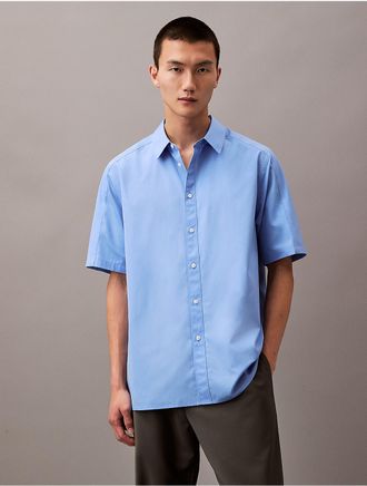 Calvin Klein Mens Paneled Cotton Button-Down Shirt - Blue - XS