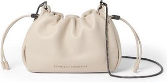 Brunello Cucinelli Soft leather mini Mellow Bucket bag in Ivory at Nordstrom