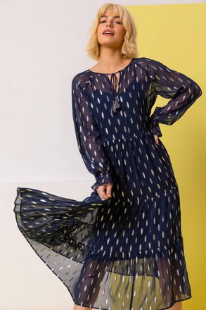 DUSK Foil Print Shimmer Chiffon Tiered Dress