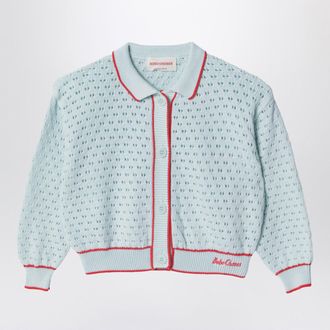 Bobo Choses Light blue openwork cardigan with logo