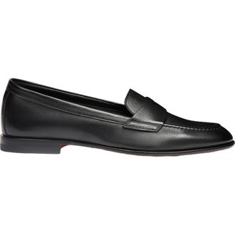 Santoni Leather Penny Loafer in Black at Nordstrom, Size 11