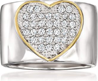 Ross-Simons Pave Diamond Heart Ring in Sterling Silver With 14kt Yellow Gold