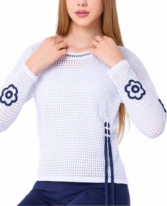 French Kyss Handmade Flower Tie Top In White/navy