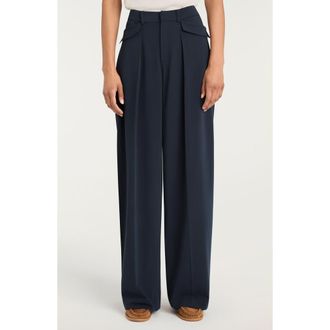 Cinq &agrave; Sept Leora Pleated Wide Leg Pants in Navy at Nordstrom, Size 00