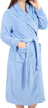 Slenderella Womens Shawl Collar Wrap Coral Fleece Dressing Gown Waffle Detail Robe Large (Blue)