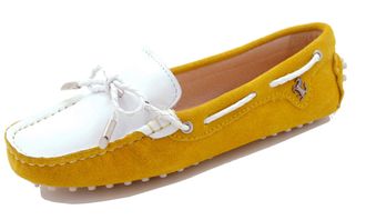 Minitoo Driving Shoes Womens Two-Tone Knot Comfortable Yellow/White Suede/Synthetic Loafers Casual Flats UK 5