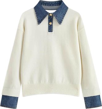 Generic Ladies Jumpers Versatile Collar Denim Trim Loose Elegant Polo Neck Petite Knit Lazy Style Shirt Comfortable Soft Yarn Knit Sweaters for Women