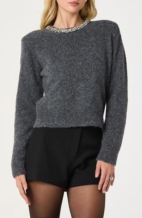 ASTR the Label Embellished Collar Crewneck Sweater in Charcoal Grey at Nordstrom Rack, Size Large