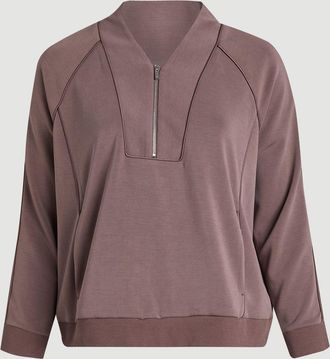 Karen Millen Womens Plus Size Premium Luxe Zip Up V Neck Sweatshirt - Chocolate Polyamide - Size X-Large