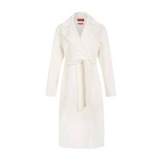 Max Mara Belted Coats, female, White, Size: XS Long Wool, Cashmere and Silk Coat