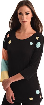 Angel Polkadot-Stripe Sleeve Top In Black Multi
