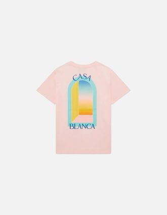 Casablanca Mens CASABLANCA Mens T Shirts Shorts Sleeve Crew Neck Gradient Arch Logo Cotton Tops - Pink - Size: 38