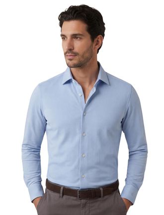 Olymp business overhemd Olymp Luxor 24/7 modern fit lichtblauw jersey