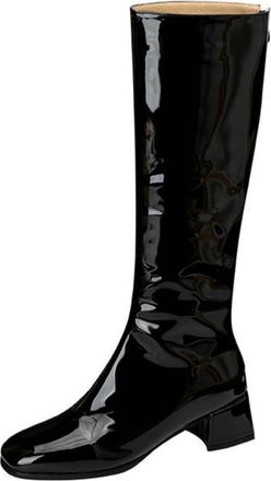 Generic Womens Low Block Heel Knee High Boots with Square Toe with Side Zipper for Autumn and Winter,Black,6.5 UK
