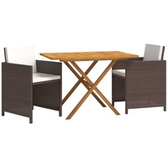 vidaXL Set De Comedor De Jard&iacute;n 3 Piezas Con Cojines Marr&oacute;n Vidaxl