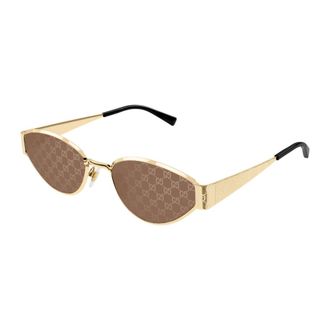 Gucci Accessoires, unisex, Geel, ONE Size, Amandel Zonnebril