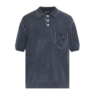 Dsquared2 Polo Shirts, male, Blue, Size: 2XL Signature Short Sleeves Polo