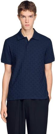 Sandro Square Cross jacquard polo shirt in Midnight Blue at Nordstrom, Size Xx-Large