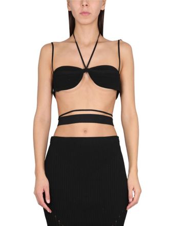 Andreadamo Black Solid Halter Neck Top