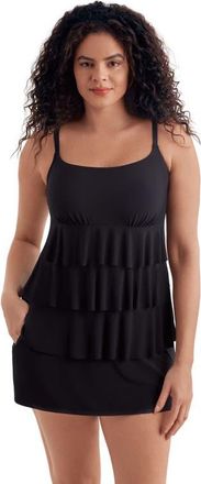 Longitude Faux Ruffle Skirtini Long Torso Swimsuit in Solitude at Nordstrom, Size 16