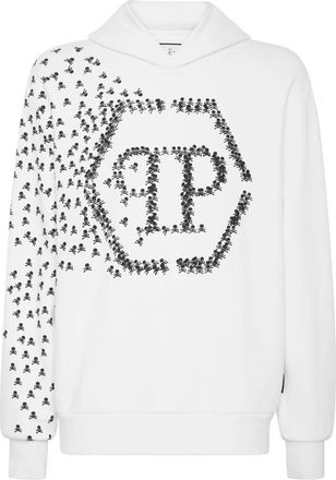Philipp Plein Hooded Sweatshirt Skull&Bones - Heren - Hoodies - Wit - 3XL - Katoen - Hoodies & sweatvesten